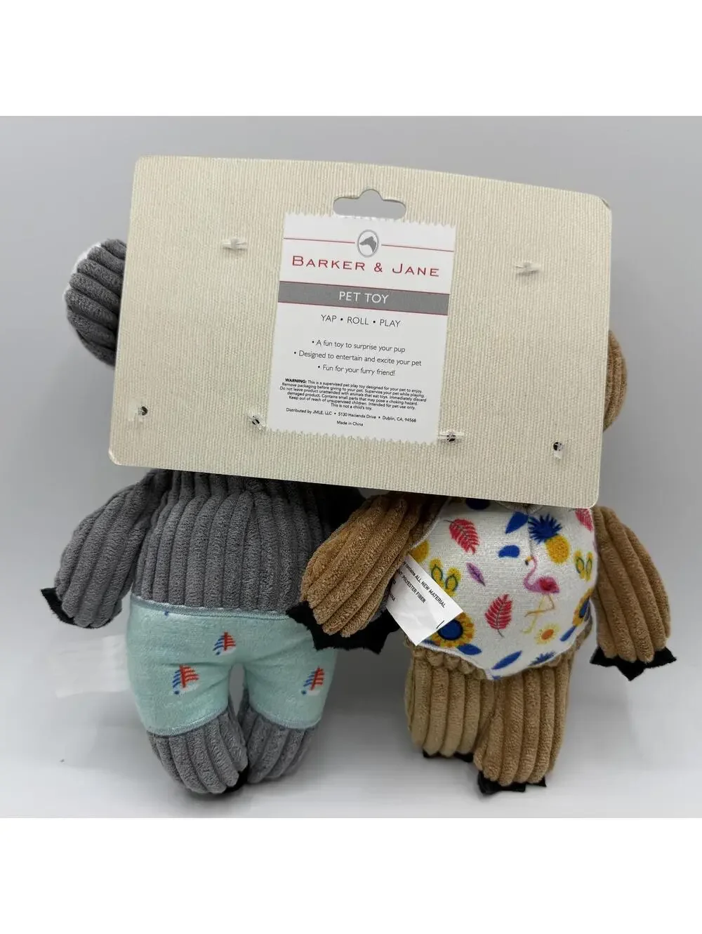 Barker & Jane Koala and Sloth 2 Pack Plush Squeaker Dog Toy New With Tags